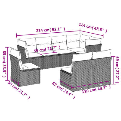 vidaXL Set sofás de jardín 8 piezas y cojines ratán sintético marrón