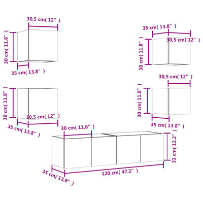 vidaXL Muebles TV pared con LED 6 pzas madera ingeniería roble ahumado