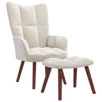 vidaXL Sillón de relax con taburete terciopelo blanco crema