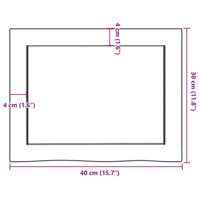 vidaXL Encimera baño madera maciza tratada marrón claro 40x30x(2-6) cm