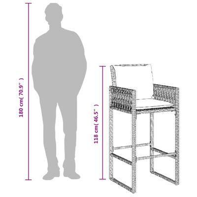 vidaXL Taburetes de cocina con cojines 2 uds ratán sintético gris