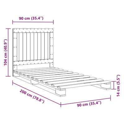 vidaXL Estructura de cama con cabecero madera de pino gris 90x200 cm