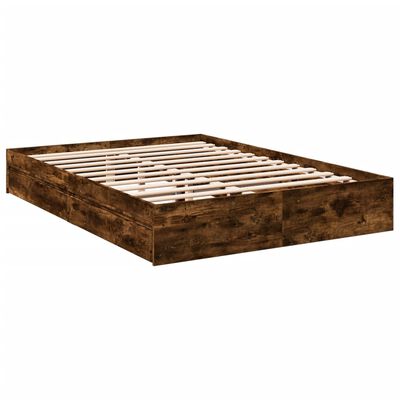 vidaXL Cama con cajones madera de ingeniería roble ahumado 160x200 cm