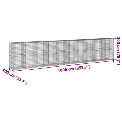 vidaXL Cesta gaviones con cubierta hierro galvanizado 1000x100x200 cm