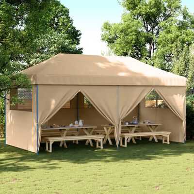 vidaXL Tienda de fiesta plegable Pop-Up con 4 paredes laterales beige