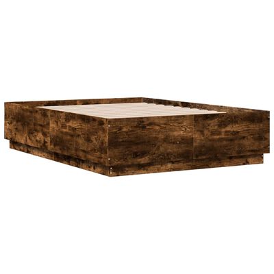 vidaXL Estructura cama con luces LED madera roble ahumado 135x190 cm