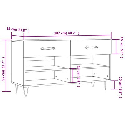 vidaXL Banco zapatero madera de ingeniería gris hormigón 102x35x55 cm