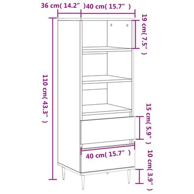 vidaXL Aparador alto madera contrachapada blanco brillo 40x36x110 cm