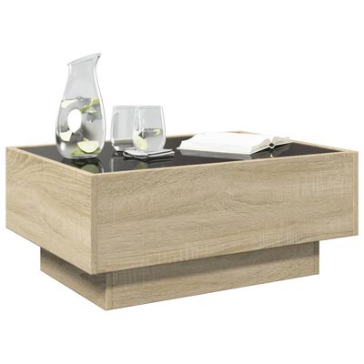 vidaXL Mesa de centro y LED madera ingeniería roble Sonoma 70x50x30 cm