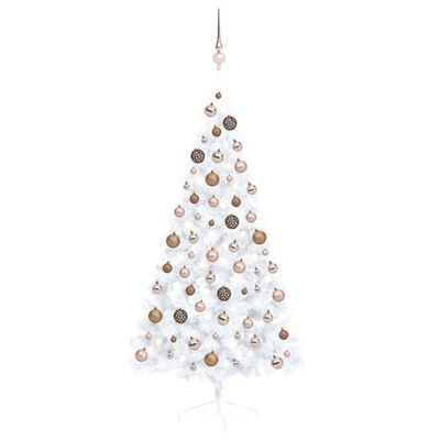 vidaXL Medio árbol de Navidad con luces y bolas blanco 150 cm