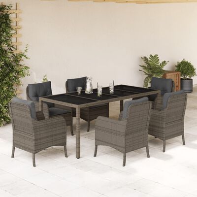 vidaXL Set comedor jardín 7 pzas y cojines ratán sintético gris