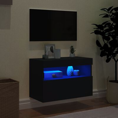 vidaXL Mueble de TV de pared con luces LED negro 60x30x40 cm