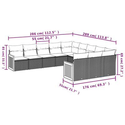 vidaXL Set de sofás de jardín 11 pzas y cojines ratán sintético negro