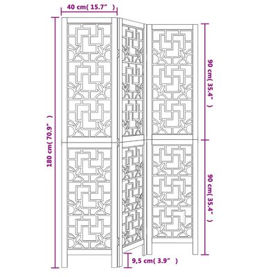 vidaXL Biombo separador de 3 paneles madera maciza paulownia marrón