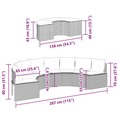 vidaXL Sofá de jardín semicircular 2 piezas ratán sintético beige