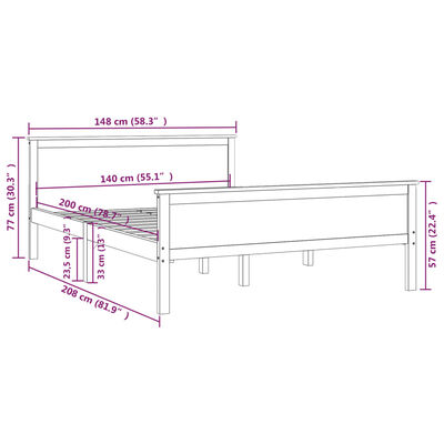 vidaXL Estructura cama sin colchón madera pino marrón miel 140x200 cm