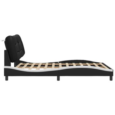 vidaXL Estructura de cama con luz LED cuero PE negro blanco 160x200 cm