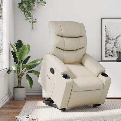 vidaXL Sillón reclinable elevable cuero artificial color crema