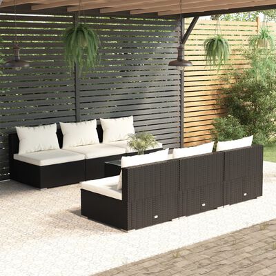 vidaXL Set de muebles de jardín y cojines 7 pzas ratán sintético negro