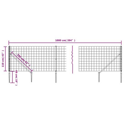 vidaXL Cerca de alambre con pinchos de anclaje gris antracita 1,1x10 m