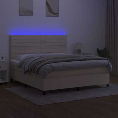 vidaXL Cama box spring colchón y luces LED tela crema 180x200 cm