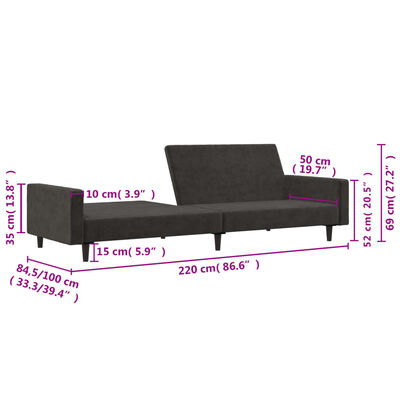 vidaXL Sofá cama de 2 plazas terciopelo gris oscuro