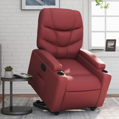 vidaXL Sillón reclinable elevable cuero artificial rojo tinto