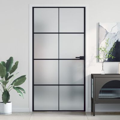 vidaXL Puerta interior delgada negra vidrio y aluminio 102,5x201,5 cm