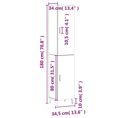 vidaXL Aparador alto madera contrachapada roble marrón 34,5x34x180 cm