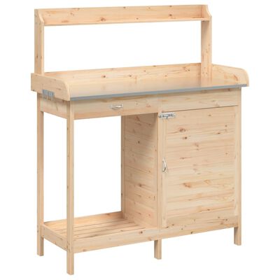 vidaXL Mesa para macetas con armario madera de abeto 110,5x45x124,5 cm