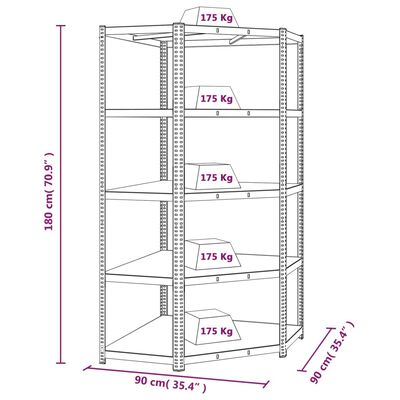 vidaXL Estantería 5 niveles 4 uds acero madera contrachapada plateado