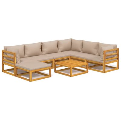 vidaXL Set muebles de jardín 8 pzas madera maciza y cojines gris taupé