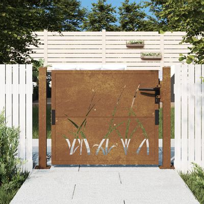 vidaXL Puerta de jardín acero corten diseño hierba 105x105 cm