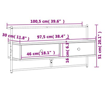 vidaXL Mueble de TV de pared madera ingeniería negro 100,5x30x51 cm