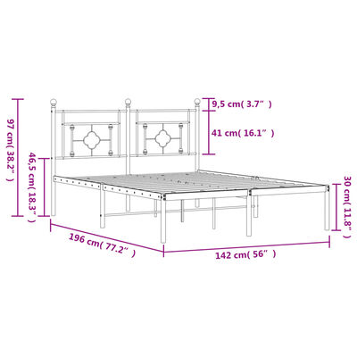 vidaXL Estructura cama sin colchón con cabecero metal negro 135x190 cm