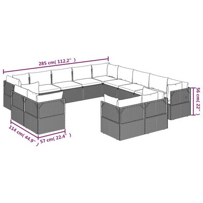 vidaXL Set de muebles de jardín 13 pzas y cojines ratán sintético gris