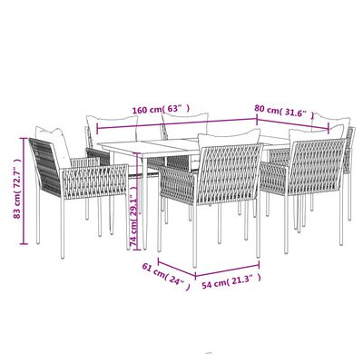 vidaXL Juego comedor jardín 7 piezas y cojines ratán sintético y acero