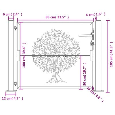 vidaXL Puerta de jardín acero corten diseño árbol 105x105 cm