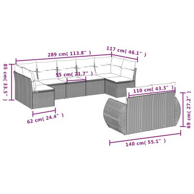 vidaXL Set de sofás de jardín 8 piezas y cojines ratán sintético negro