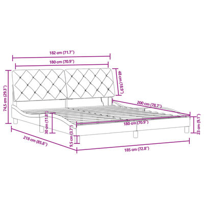 vidaXL Estructura de cama con luces LED terciopelo negro 180x200 cm