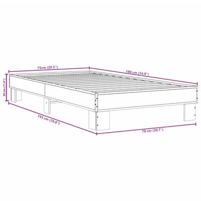 vidaXL Estructura cama madera ingeniería metal roble humo 75x190 cm