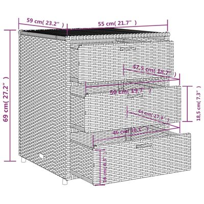 vidaXL Armario de almacenaje de jardín ratán PE marrón 55x59x69 cm