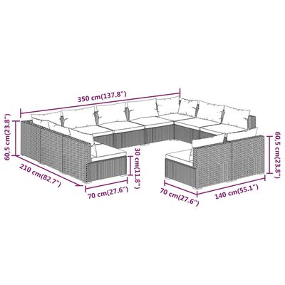 vidaXL Set de muebles de jardín 11 pzas y cojines ratán sintético gris