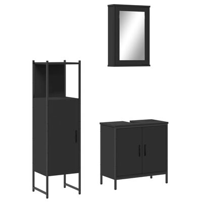 vidaXL Juego de muebles de baño 3 pzas madera contrachapada negro