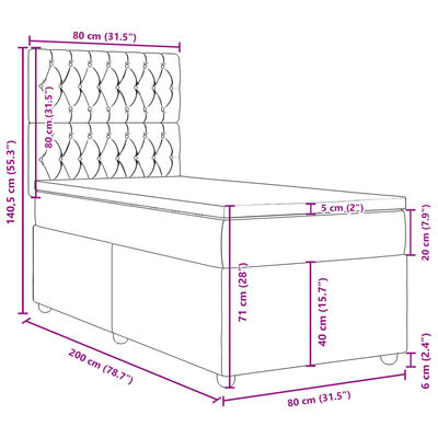 vidaXL Cama box spring con colchón tela gris oscuro 80x200 cm