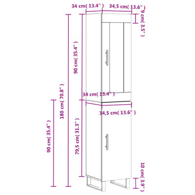 vidaXL Aparador alto madera contrachapada gris Sonoma 34,5x34x180 cm