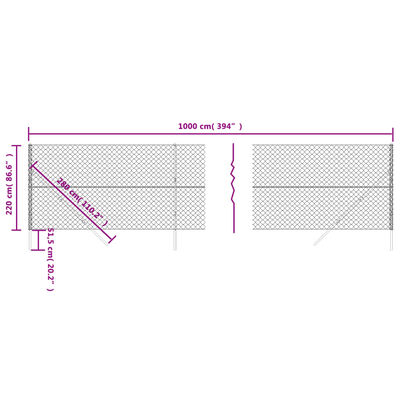 vidaXL Cerca de alambre gris antracita 2,2x10 m