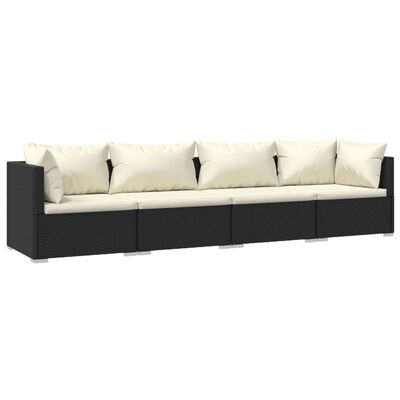 vidaXL Set de muebles de jardín 4 pzas y cojines ratán sintético negro