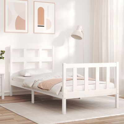 vidaXL Estructura de cama con cabecero madera maciza blanco 90x200 cm