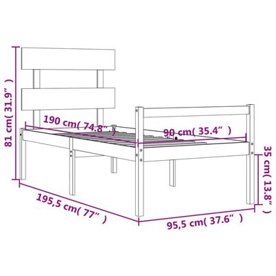 vidaXL Cama para personas mayores con cabecero madera maciza